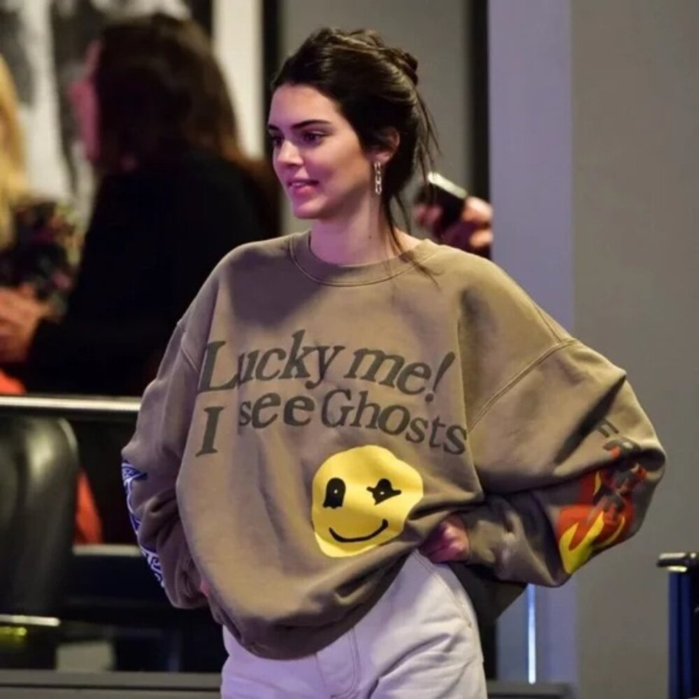 Trendy Women's Tan Sweatshirt with Graphic Design